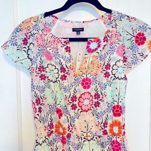 NWT Talbots size 8 $149 cotton floral dress, cap sleeves, elastic waist